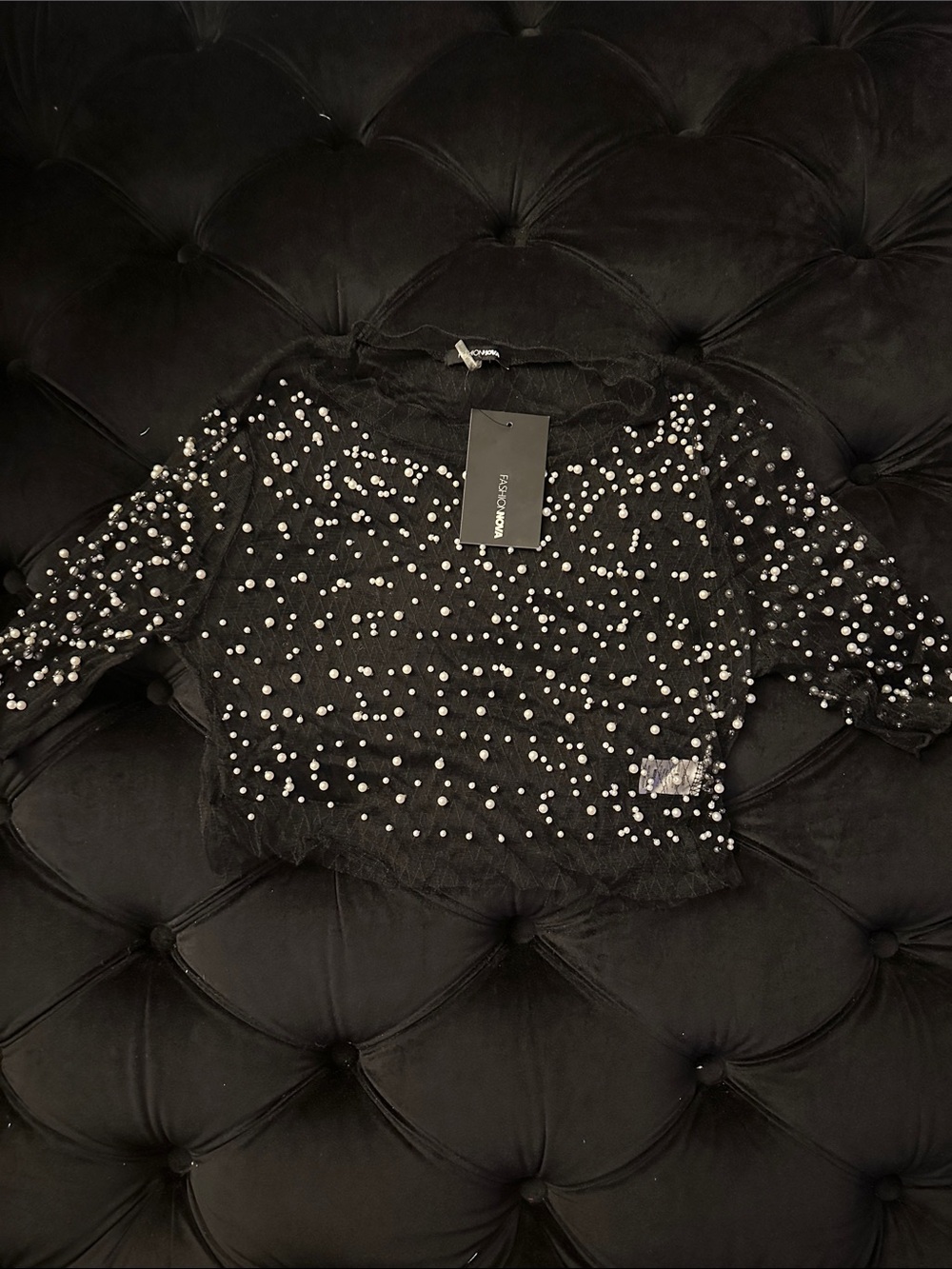 Beaded Black Crop Top - Unbranded